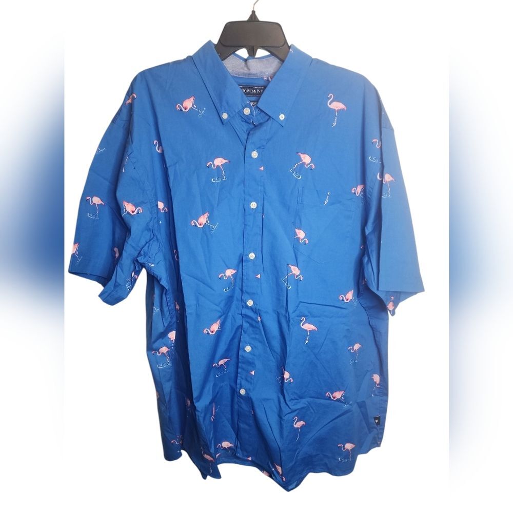 Crown & Ivy XXL flamangos Pink Blue Hawaiian Shirt Button Up Shirt